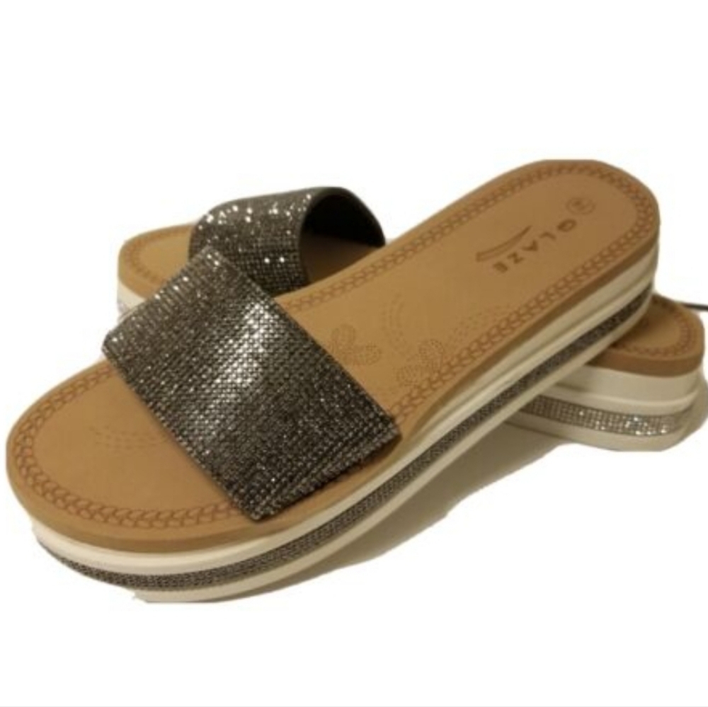 GLAZE Glitter Slides Black Size 9 So Comfortable